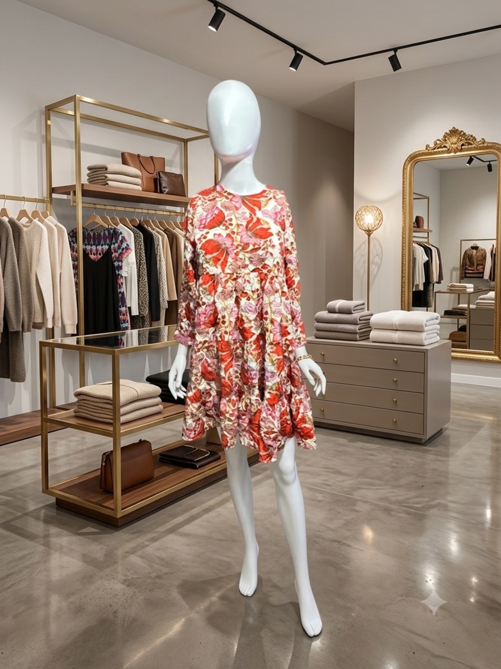 Zara Coral Pink Floral Tiered Mini Dress with Long Sleeves